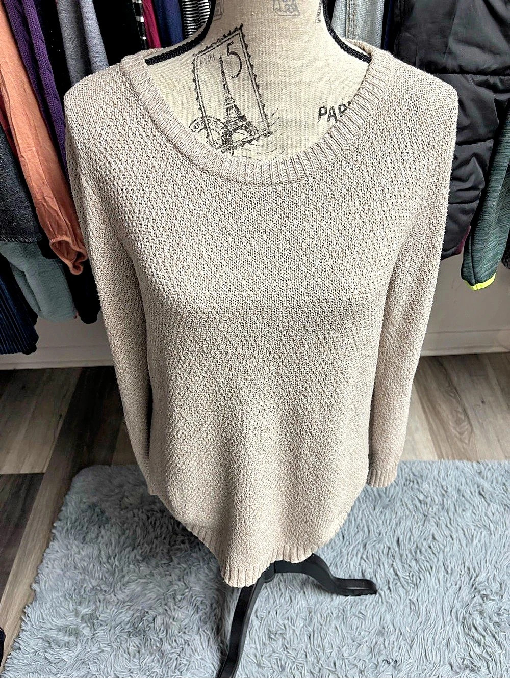 Beige Knit Crewneck Sweater